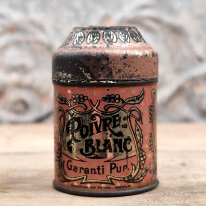 Rare duo de poivrières en tôle lithographiée « Poivre gris & blanc »