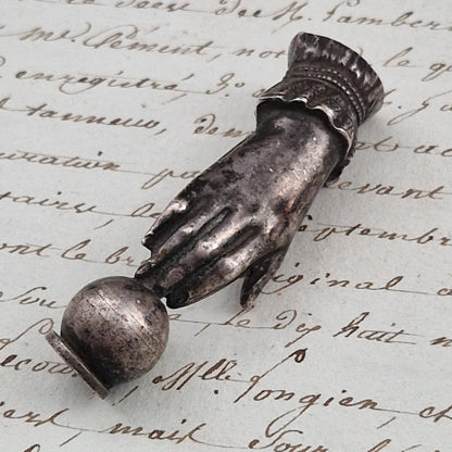 Antique "Victorian hand" office seal in silver-plated metal