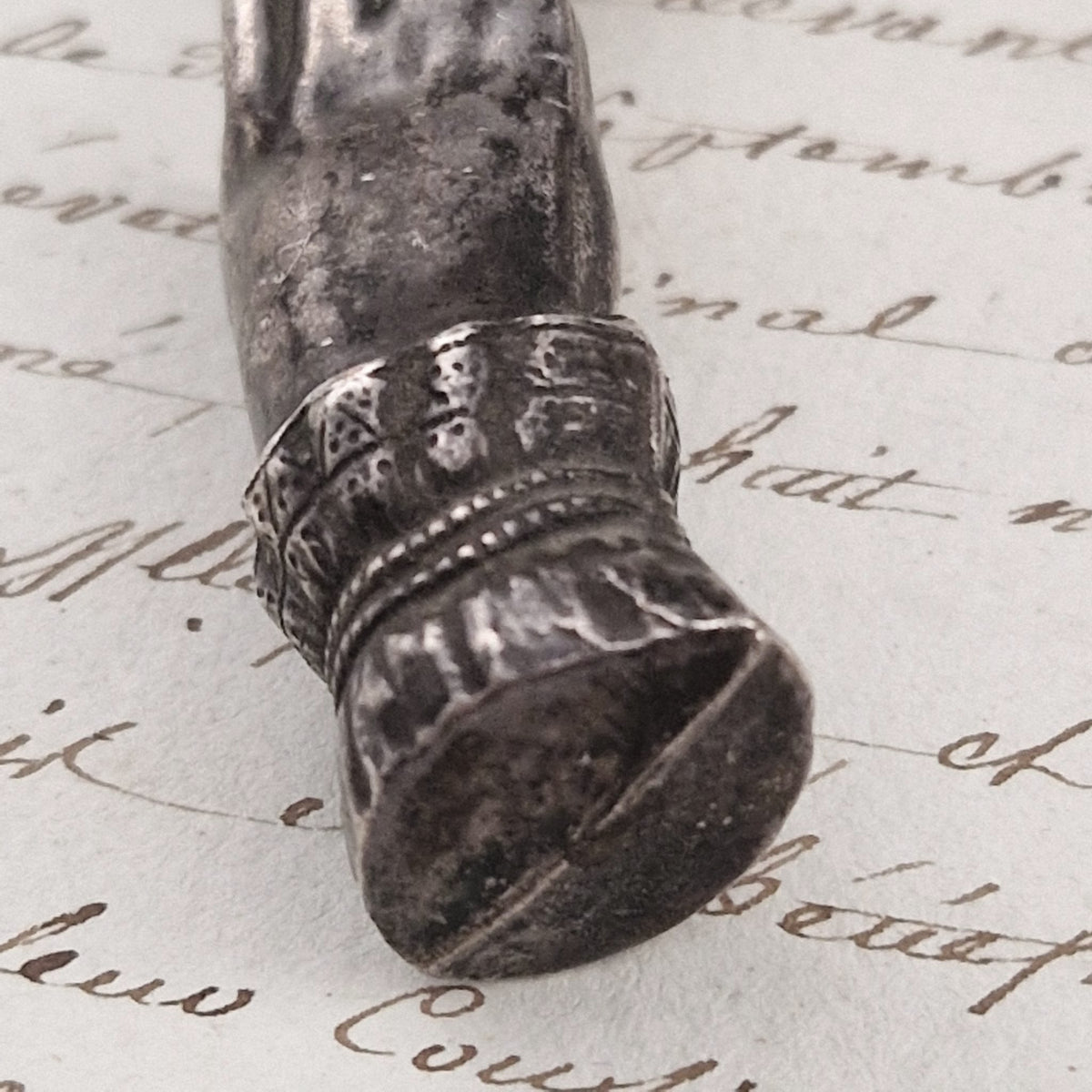 Antique "Victorian hand" office seal in silver-plated metal