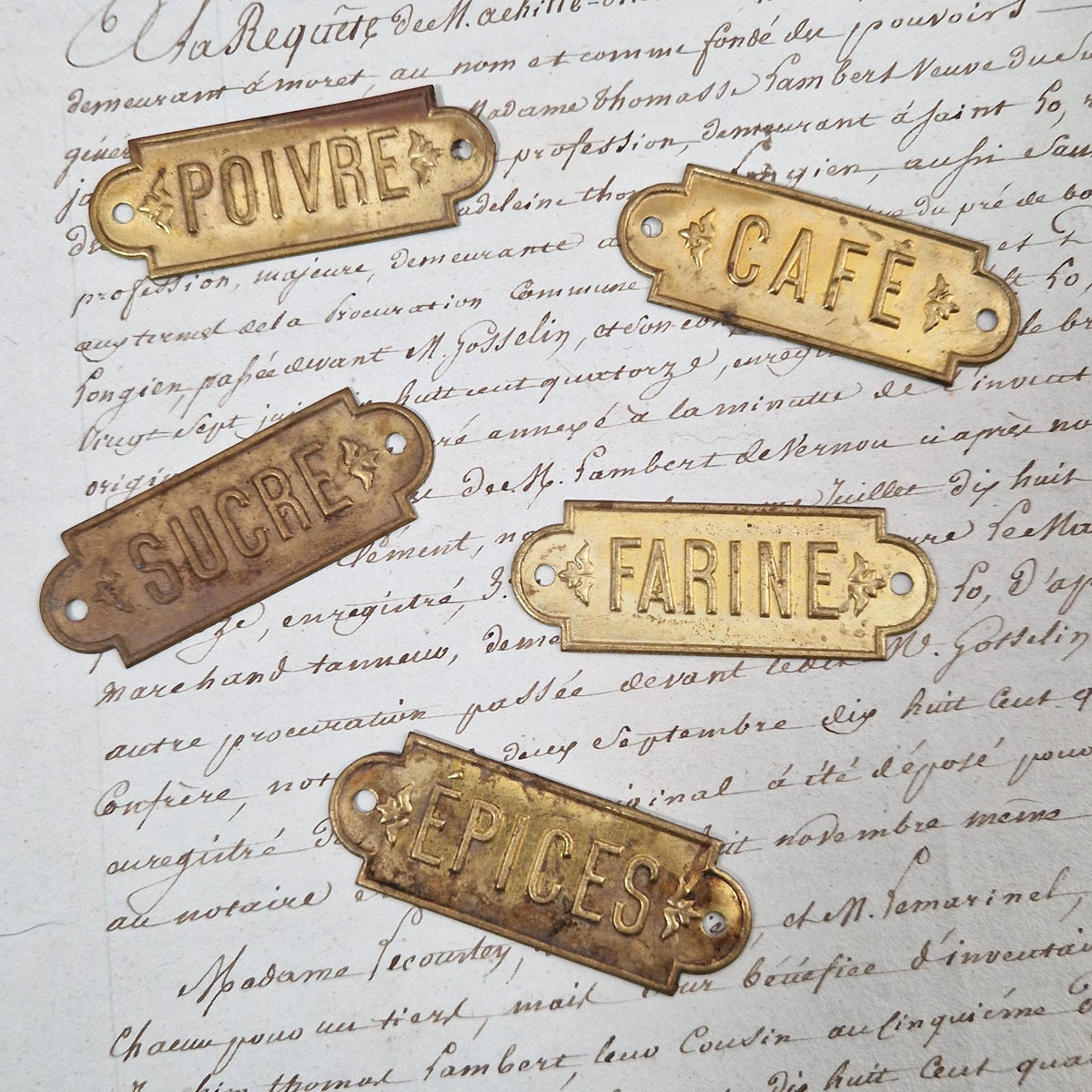 Anciennes plaques de cuisine en laiton (x5)