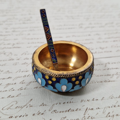 Superbe salière en argent doré et émaux cloisonnés