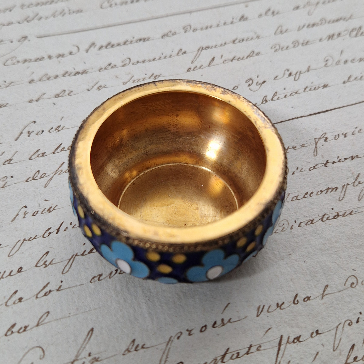 Superbe salière en argent doré et émaux cloisonnés