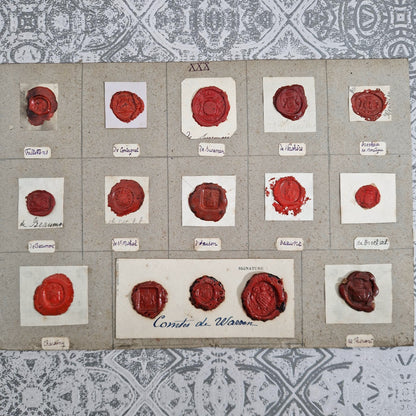 Collection de cachets - Blasons en cire vermillon et bordeaux