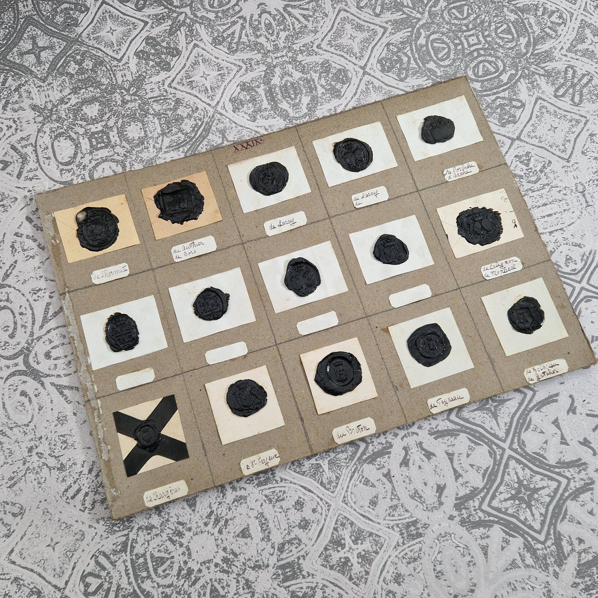 Set of 15 antique black wax seals