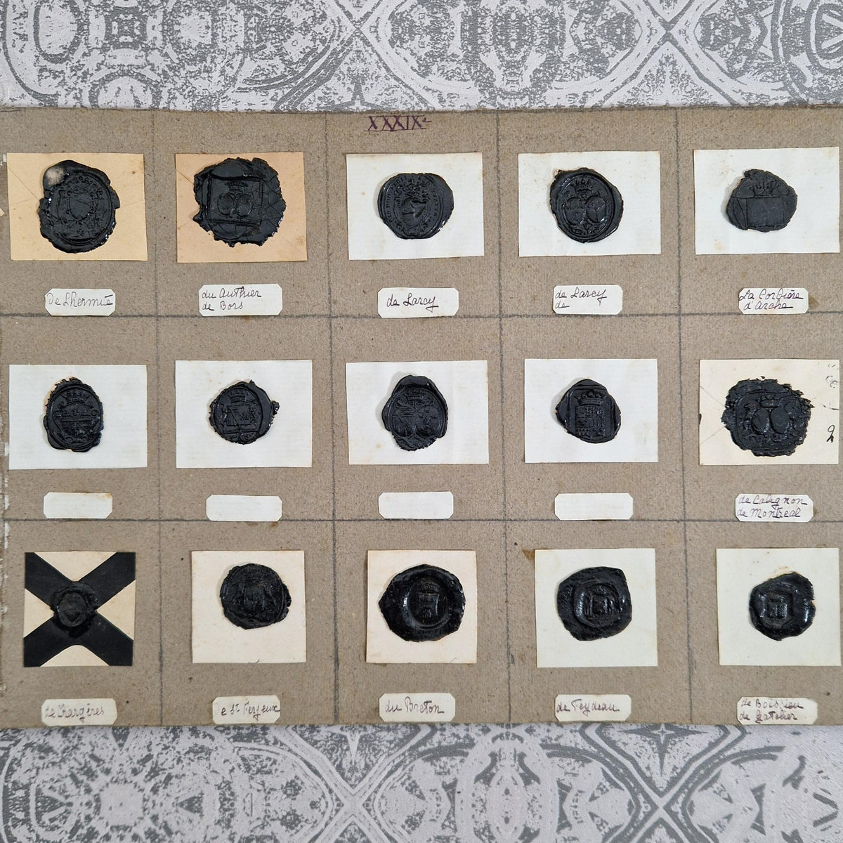 Set of 15 antique black wax seals