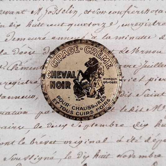 Rare CHEVAL NOIR cream shoe polish tin