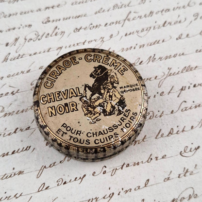 Rare CHEVAL NOIR cream shoe polish tin