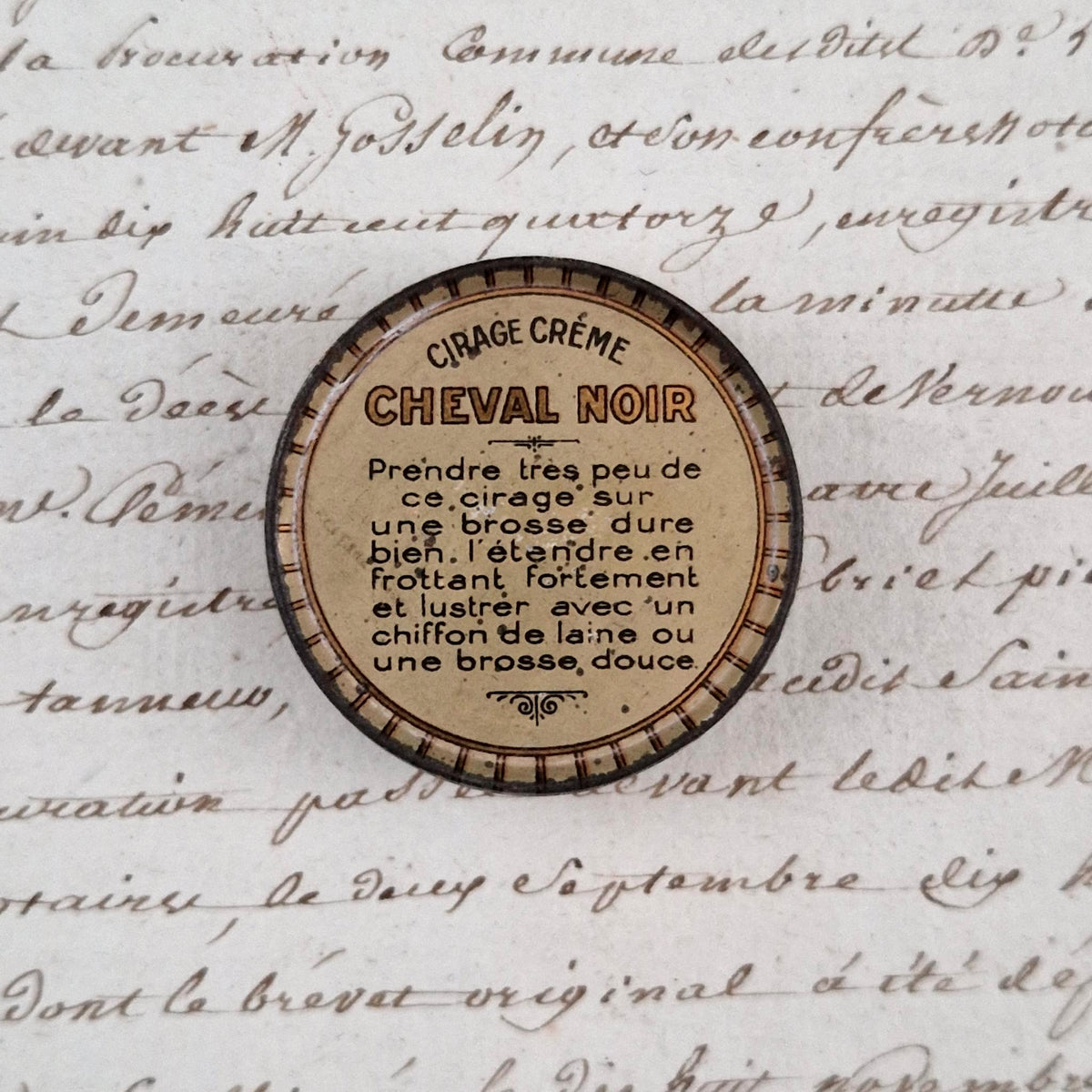 Rare CHEVAL NOIR cream shoe polish tin