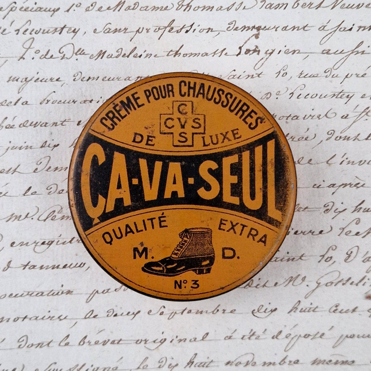 Ça-Va-Seul orange shoe polish tin - Nogent-sur-Marne