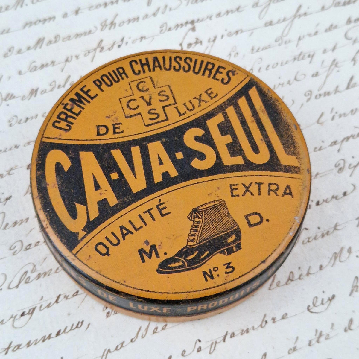Ça-Va-Seul orange shoe polish tin - Nogent-sur-Marne