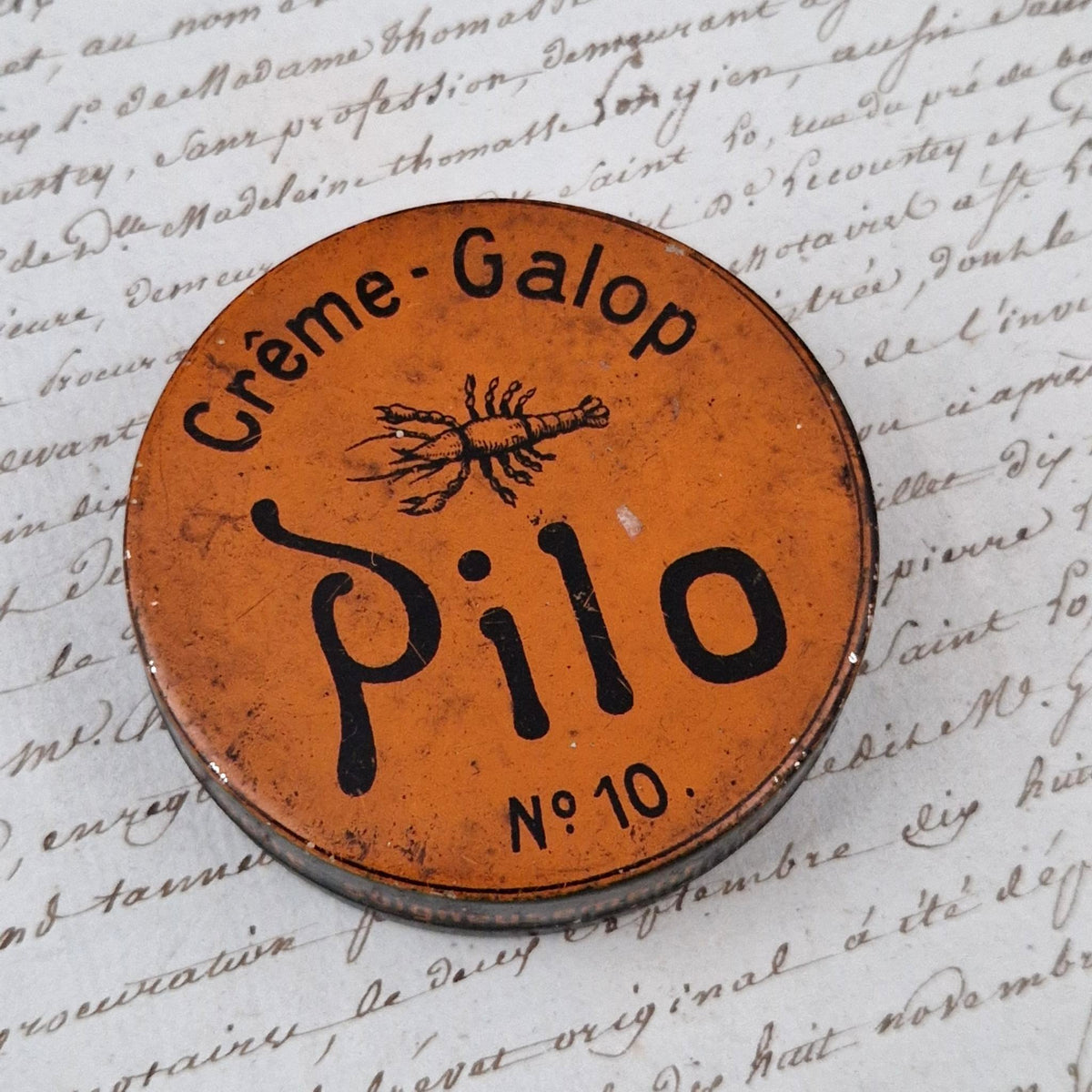 Pilo Crème-Galop shoe polish tin - Crayfish design