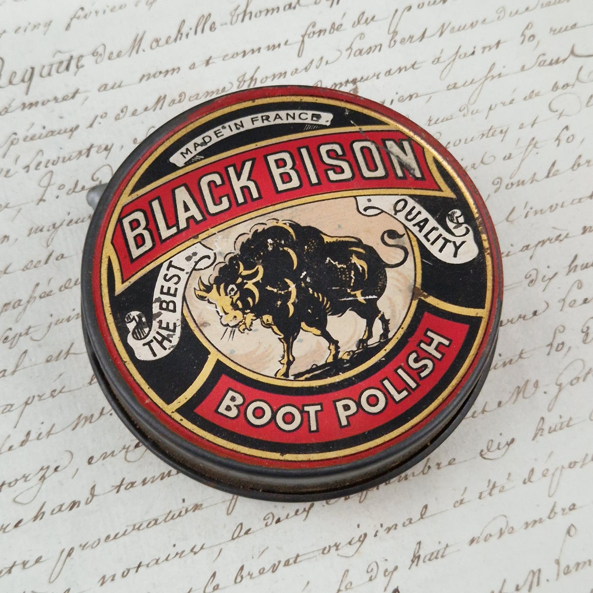 Vintage Black Bison shoe polish tin