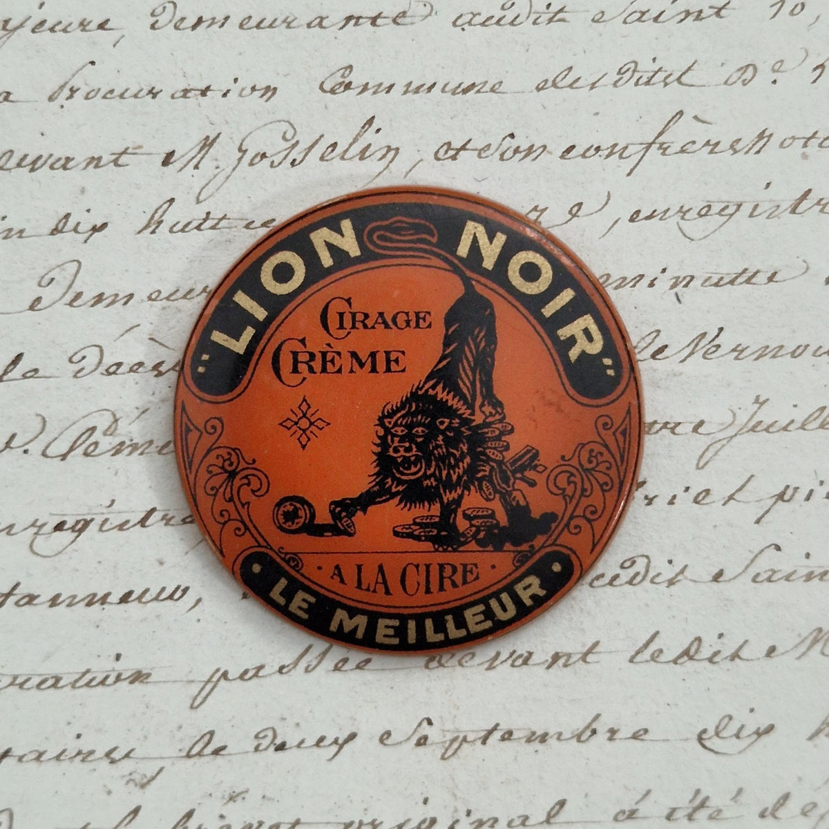 Miroir de poche publicitaire Cirage Lion Noir