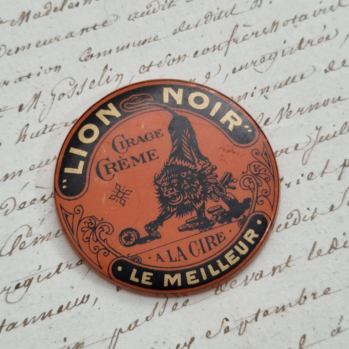 Miroir de poche publicitaire Cirage Lion Noir