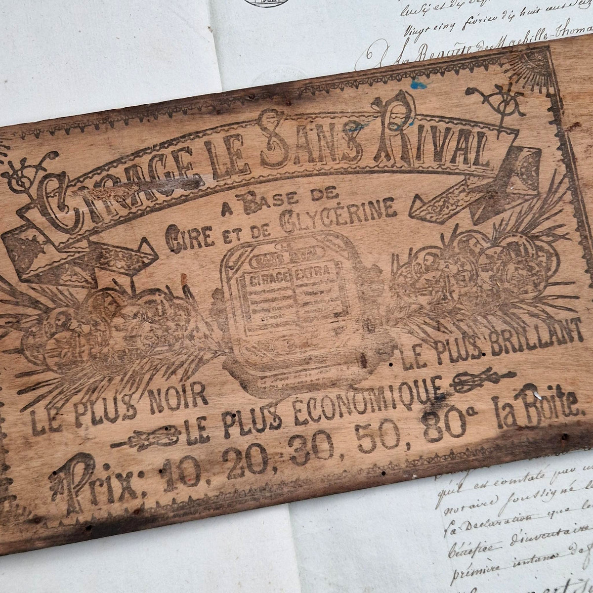 Panneau publicitaire en bois Cirage Le Sans Rival