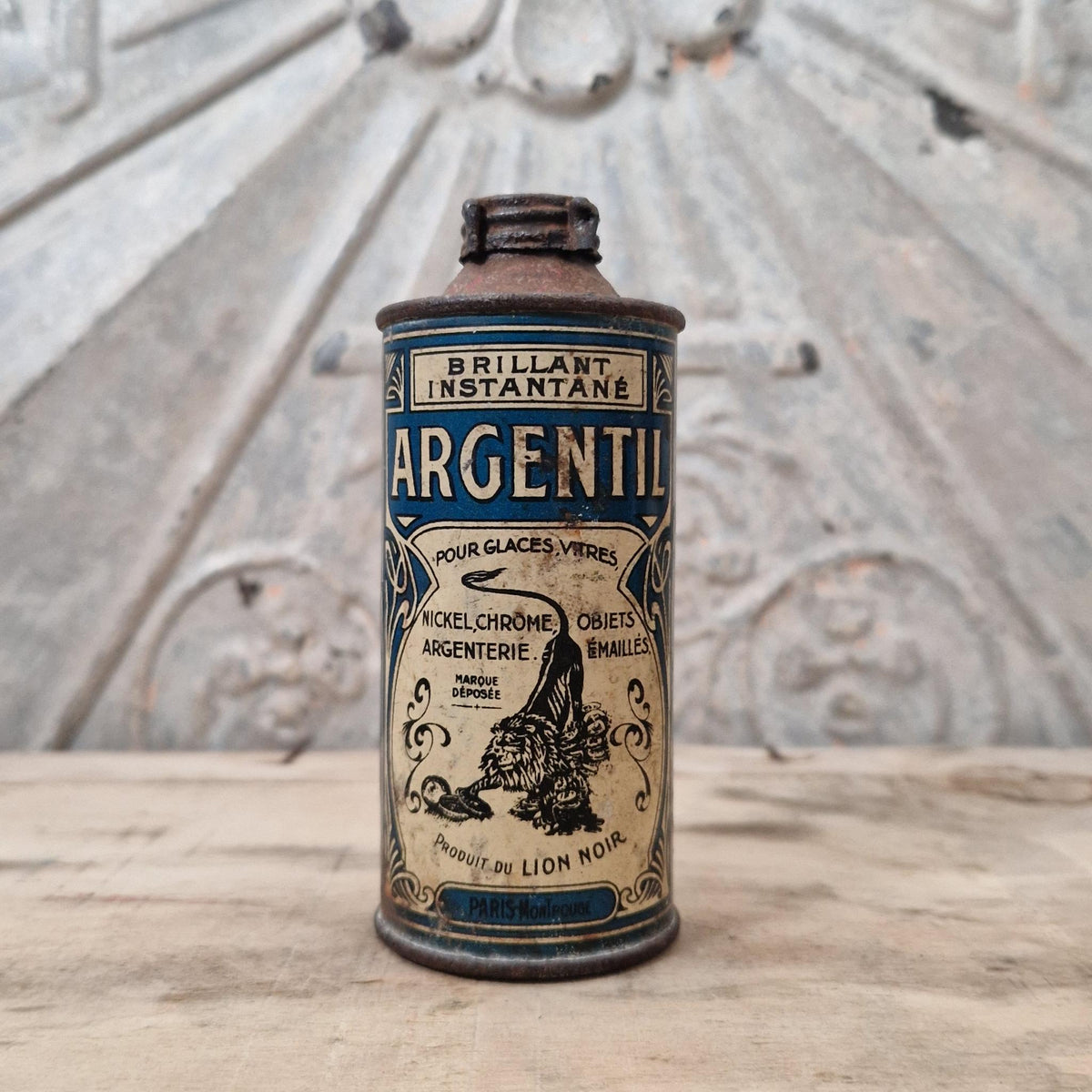 Boîte bidon ancien « Argentil » - Lion Noir, Vers 1910