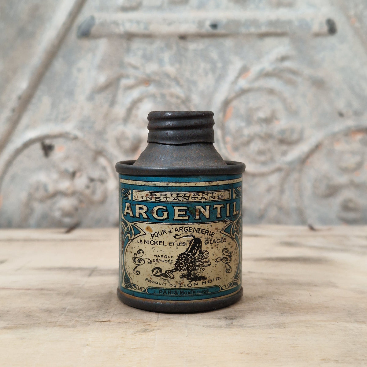 Rare mini sample tin "Argentil" - Lion Noir, circa 1910