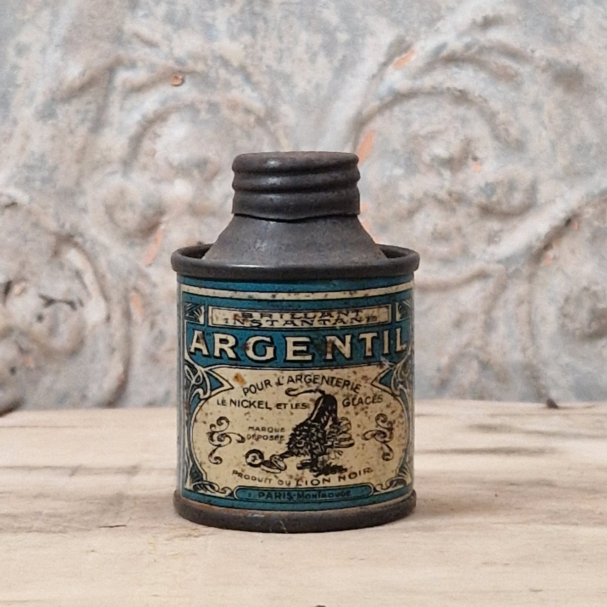 Rare mini sample tin "Argentil" - Lion Noir, circa 1910