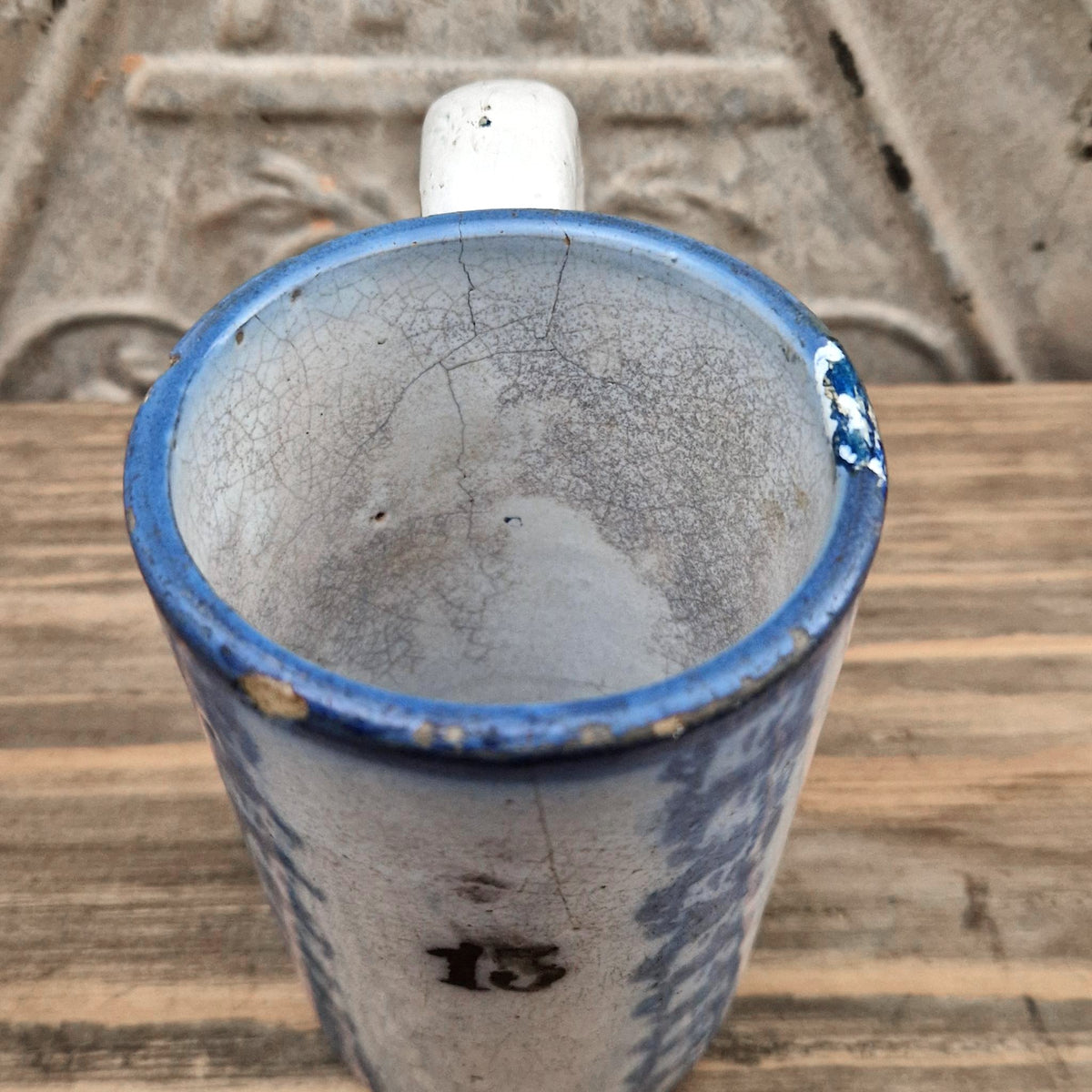 Archer's tankard no. 13 with blue sponge-painted decoration - 19th century