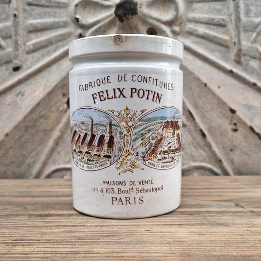 Ancien pot publicitaire polychrome  « Félix Potin »
