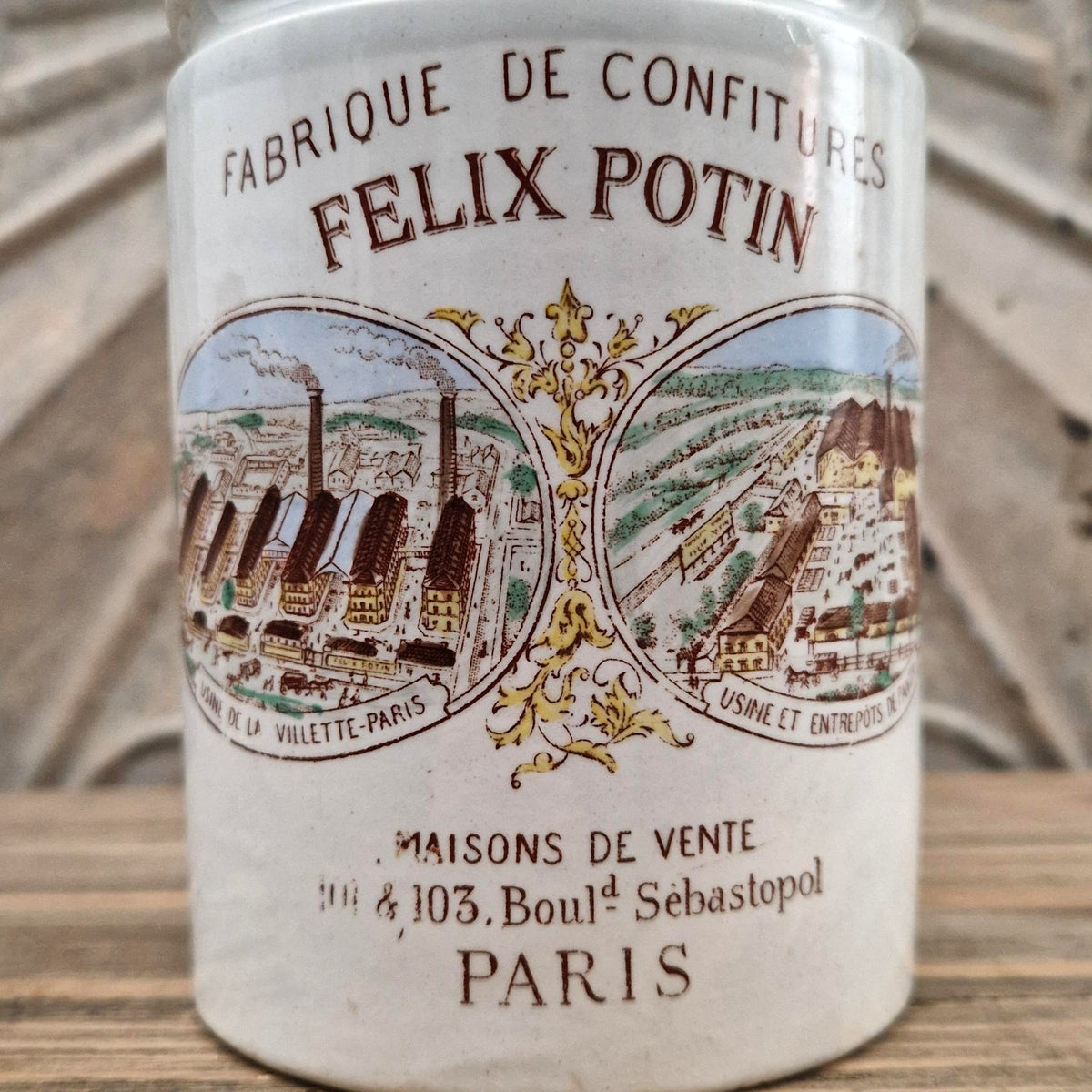 Ancien pot publicitaire polychrome  « Félix Potin »