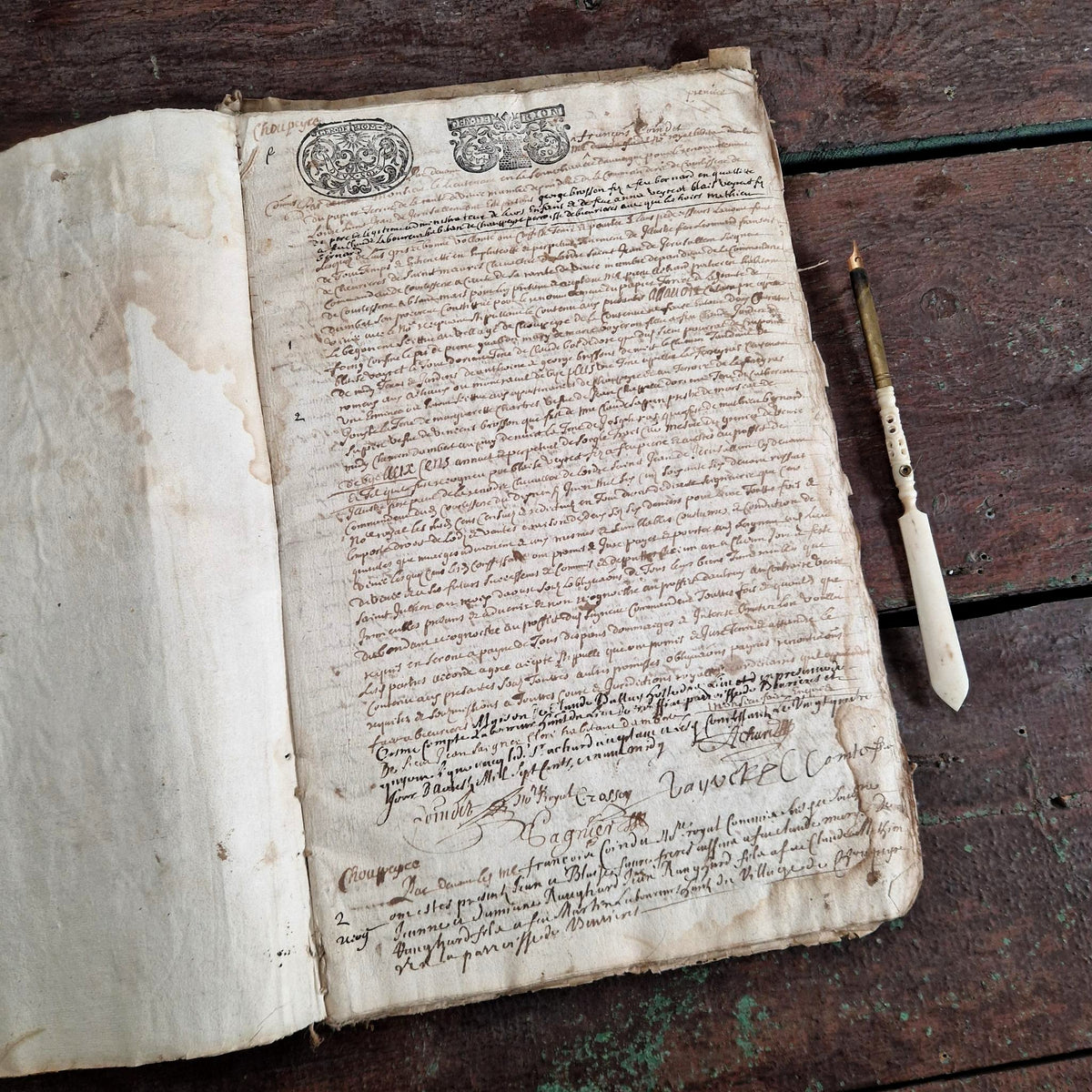 Registre manuscrit à l’encre et parchemin – Fin XVIIe / début XVIIIe siècle