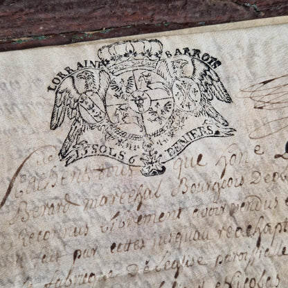 Parchemin manuscrit à timbre armorié - 1739, 4 pages