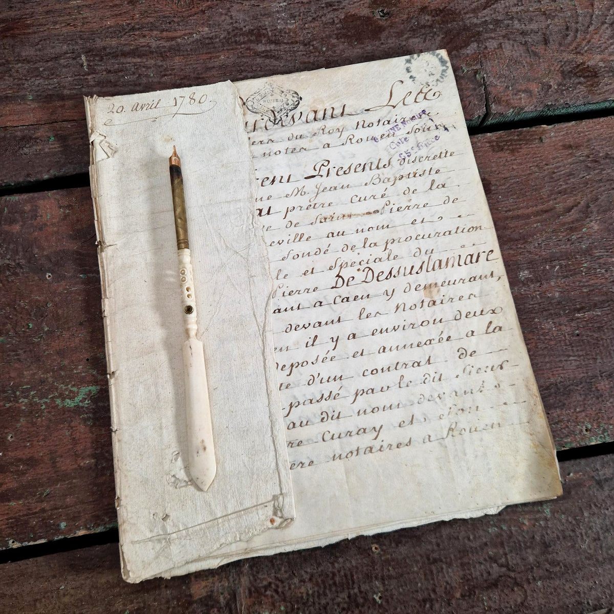 Acte manuscrit, calligraphie et paraphes - 1780, 12 pages