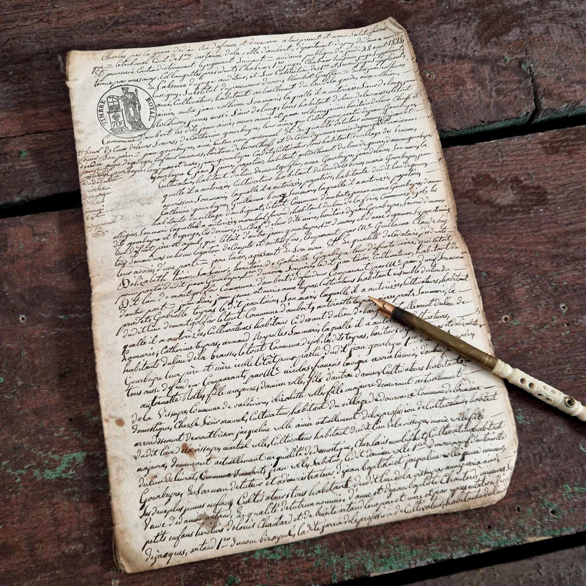 Cahier manuscrit à timbres royaux, Ambert - 1829 - 12 pages