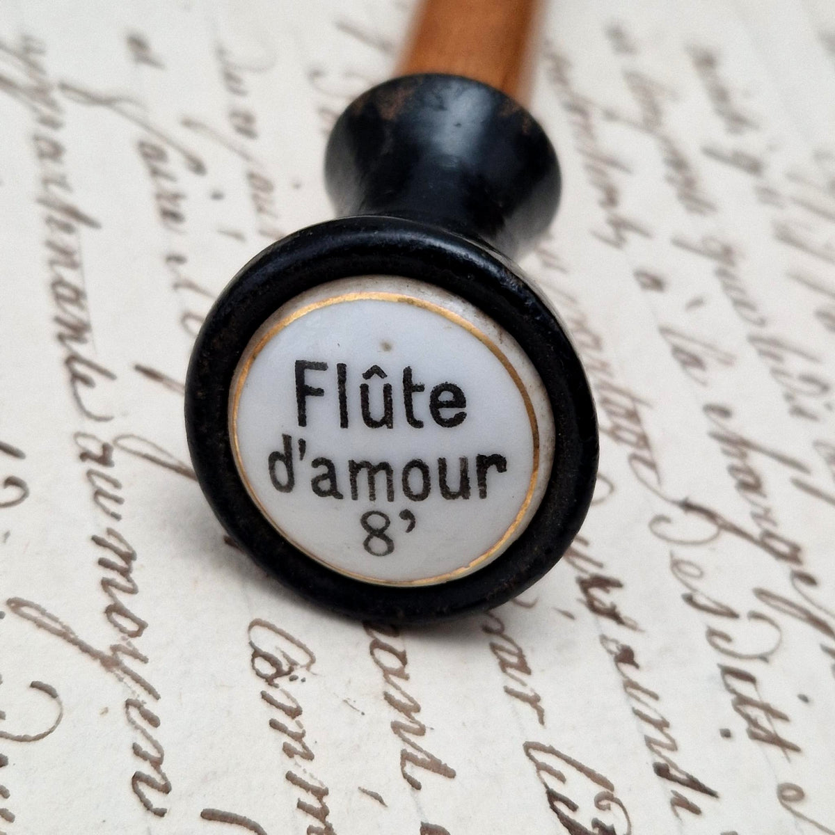 Tirette d’orgue avec bouton émaillé « Flûte d’amour »