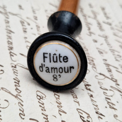 Tirette d’orgue avec bouton émaillé « Flûte d’amour »