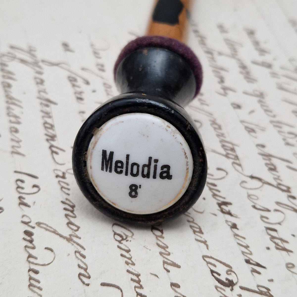 Tirette d’orgue avec bouton émaillé « Melodia / Mélodie »