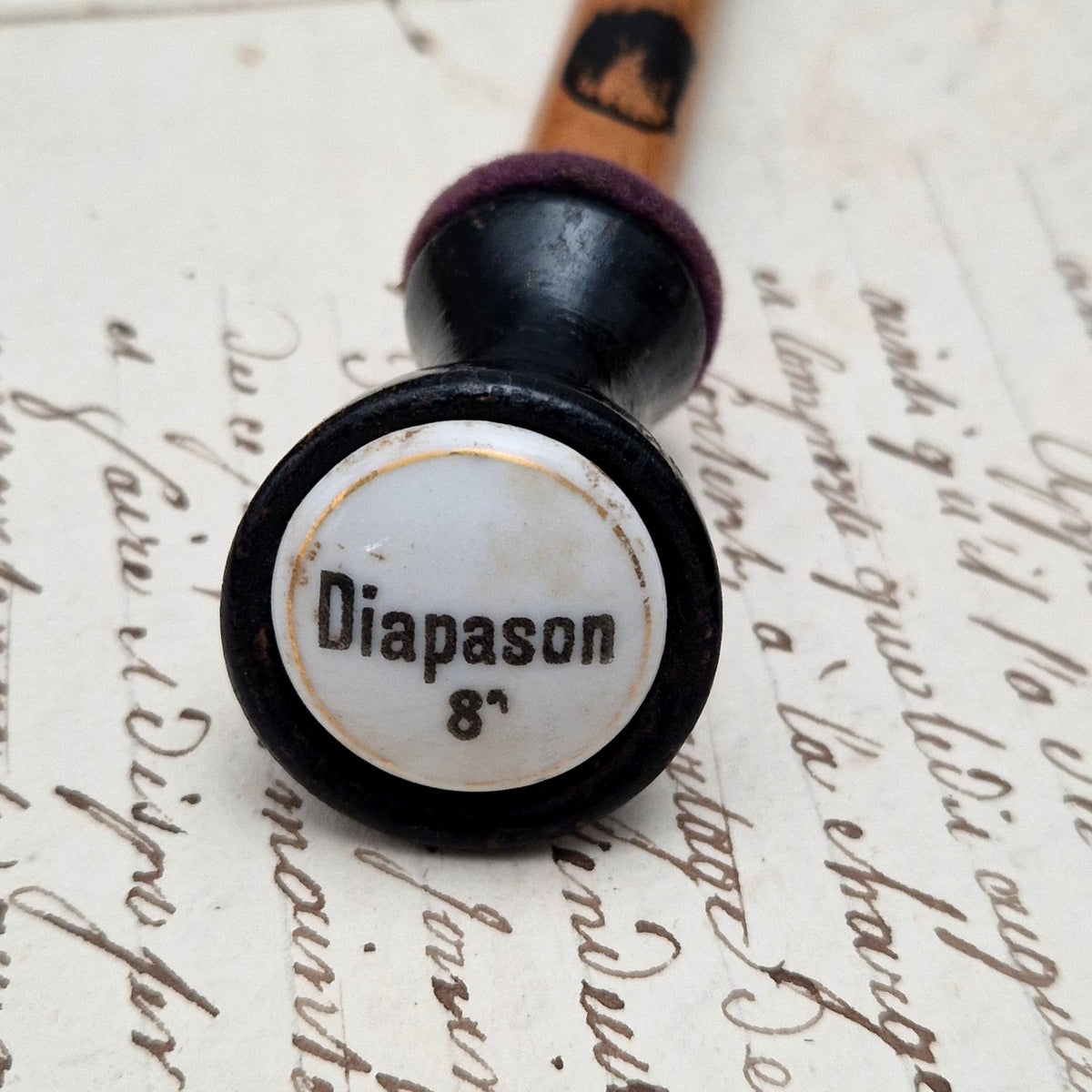 Tirette d’orgue avec bouton émaillé « Diapason »