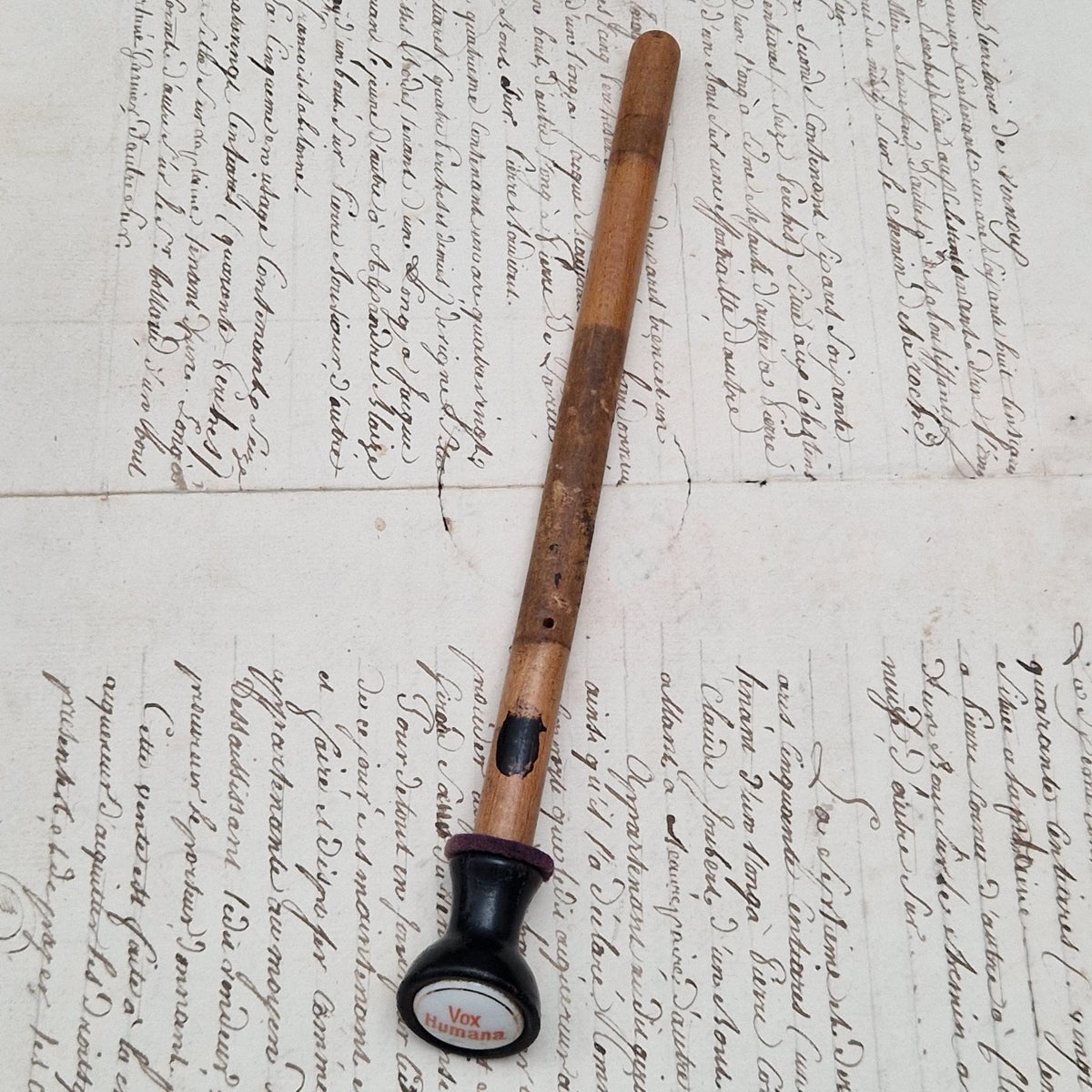 Tirette d’orgue avec bouton émaillé « Voix humaine »