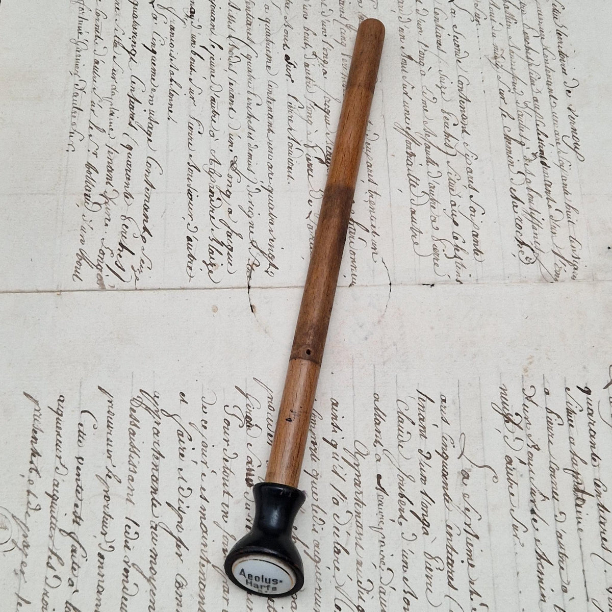 Tirette d’orgue avec bouton émaillé « Aeolus-Harfe / Harpe éolienne »