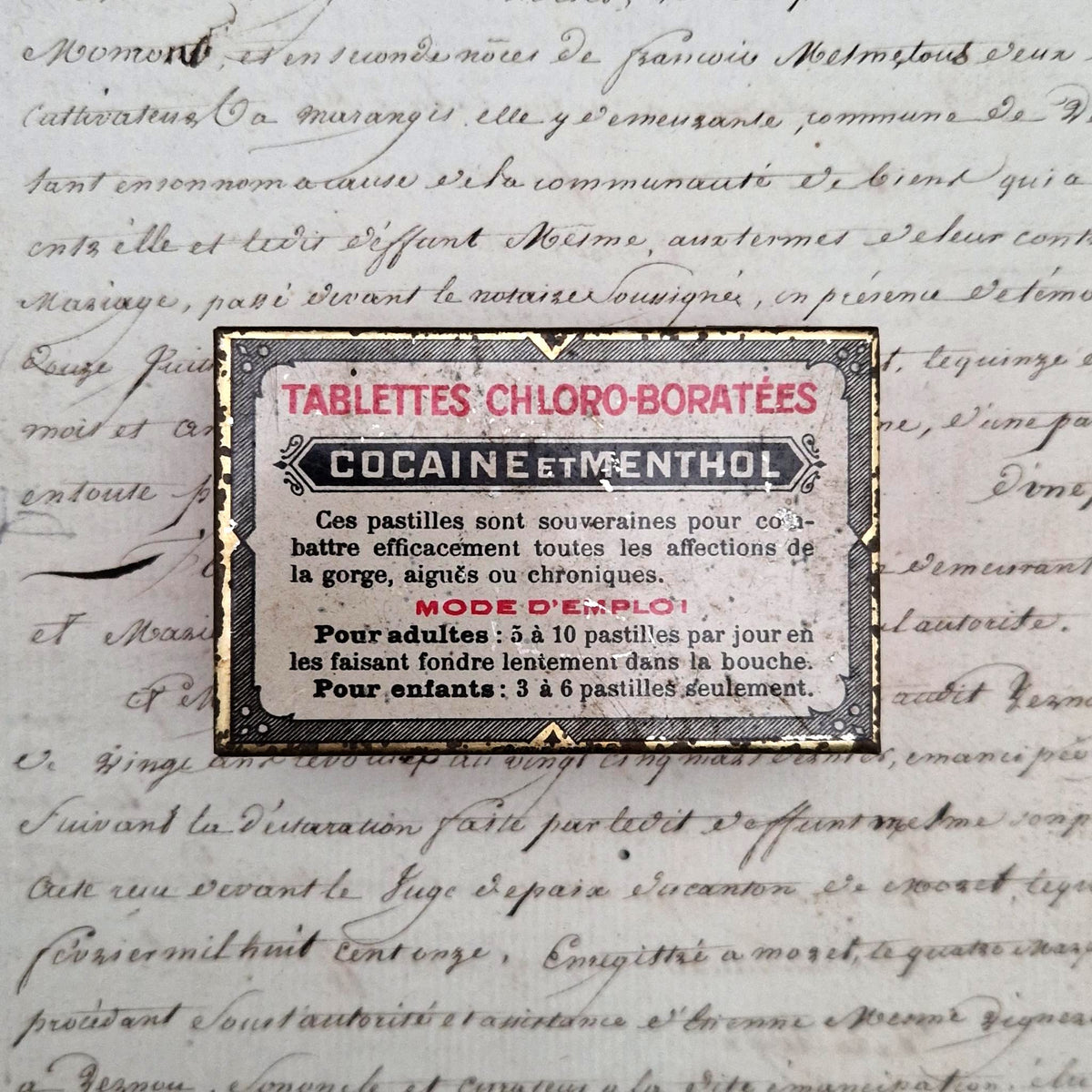 Ancienne boîte de pastilles à la cocaïne et menthol - Vers 1916