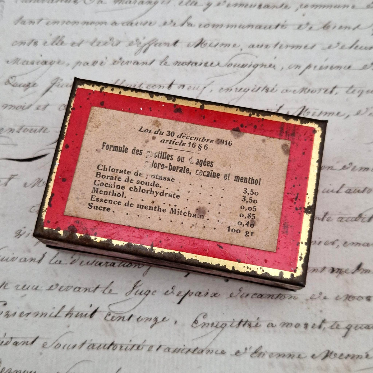 Ancienne boîte de pastilles à la cocaïne et menthol - Vers 1916