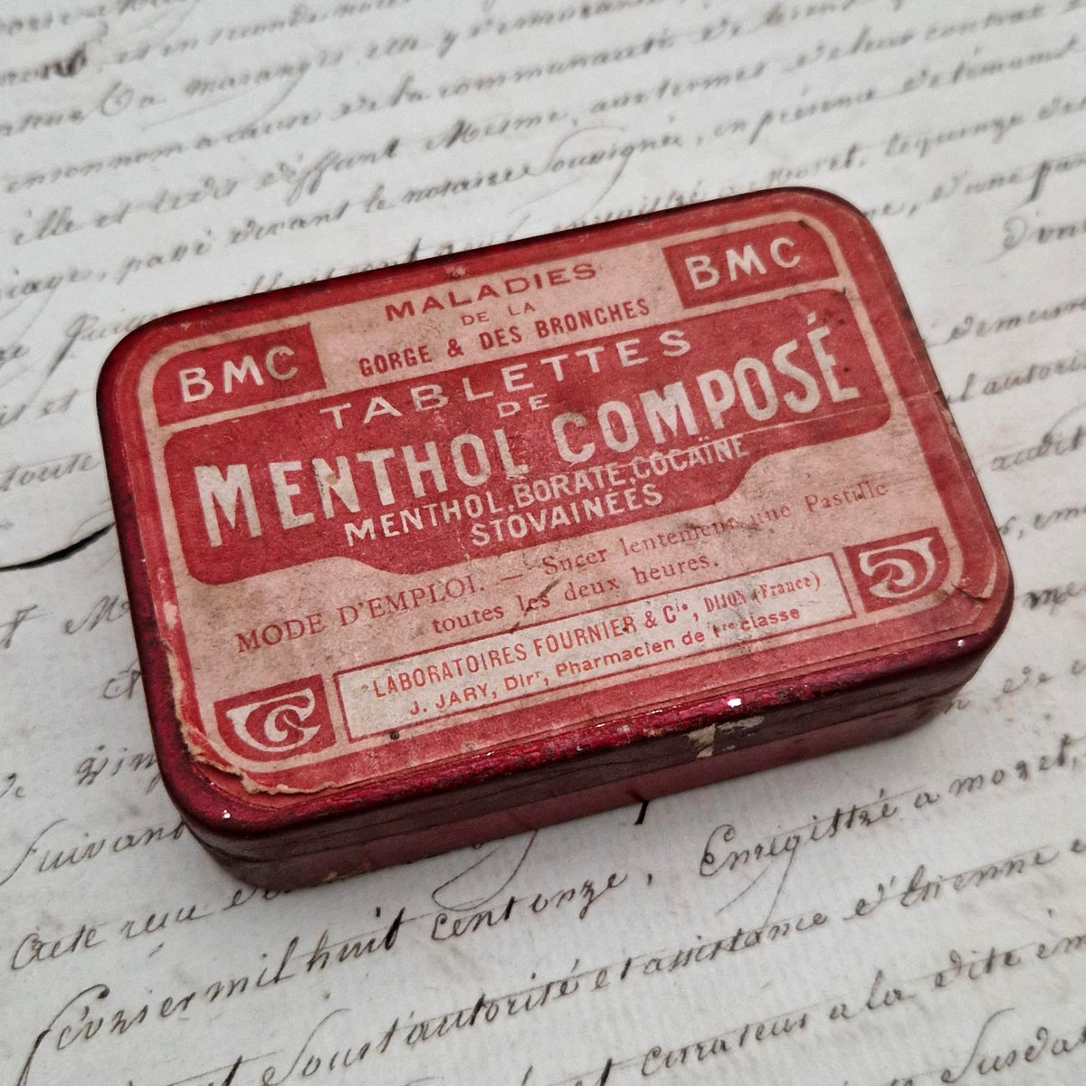 Ancienne boîte de pastilles à la cocaïne Menthol composé