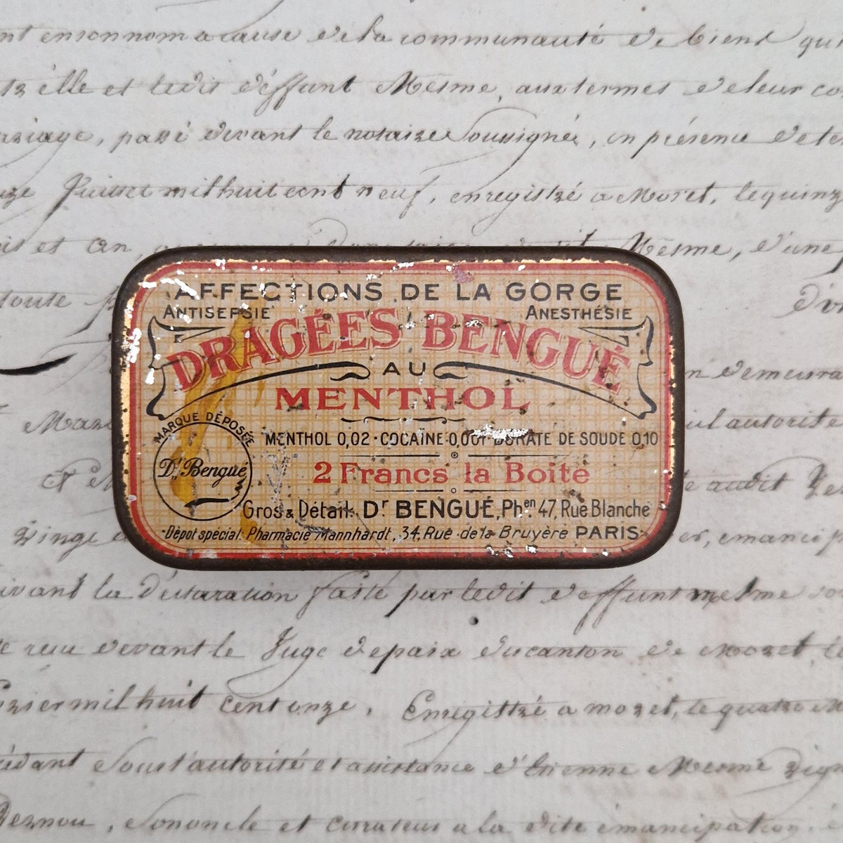 Boîte de dragées Bengué au menthol & Cocaïne