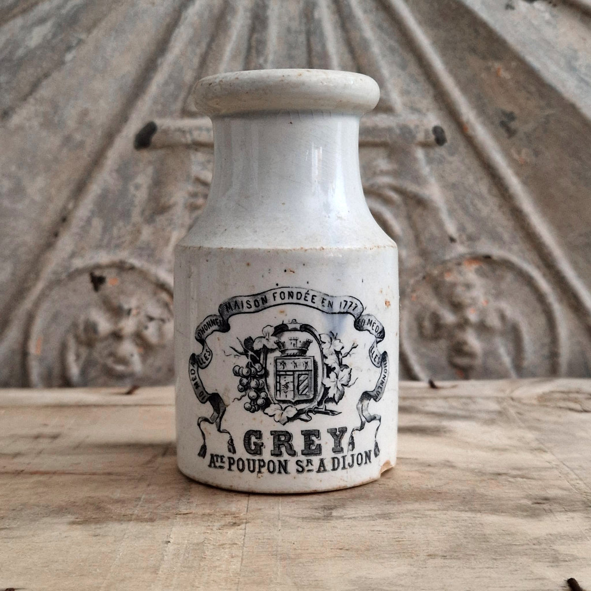 Grey Mustard Pot - Armes de Dijon - Creil & Montereau - 1877 / 1888