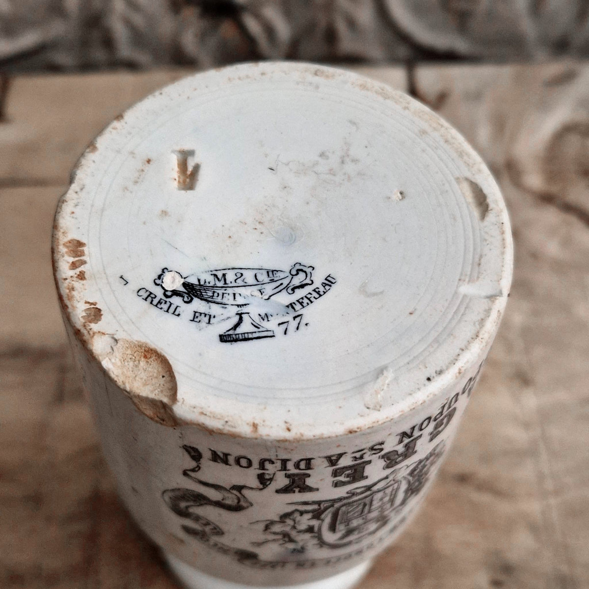 Grey Mustard Pot - Armes de Dijon - Creil & Montereau - 1877 / 1888