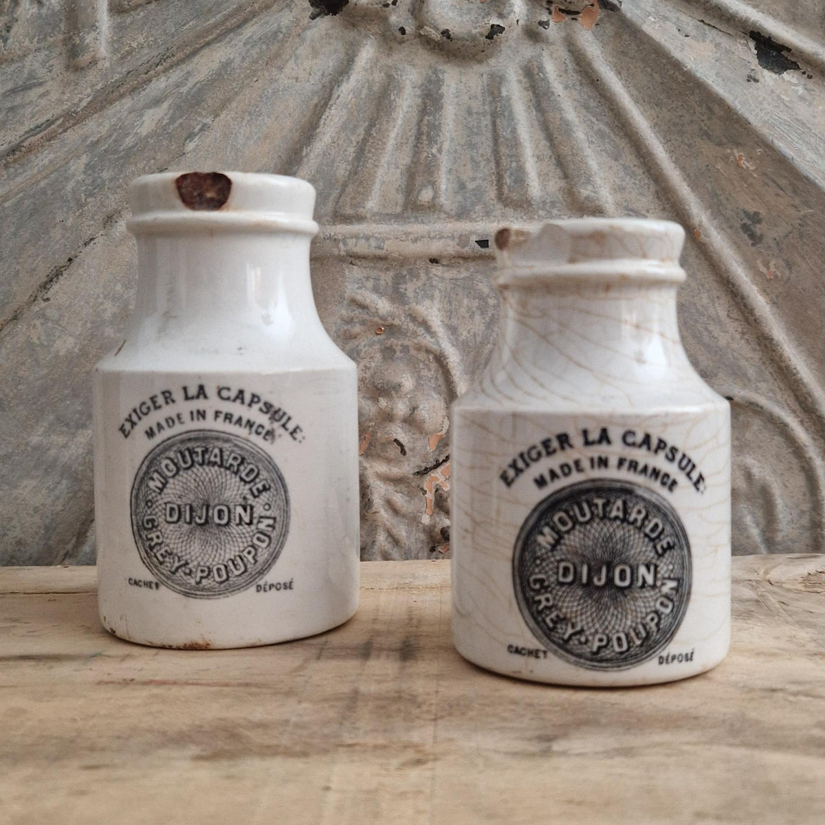 Set of 2 vintage Grey-Poupon mustard pots - Early 20th century