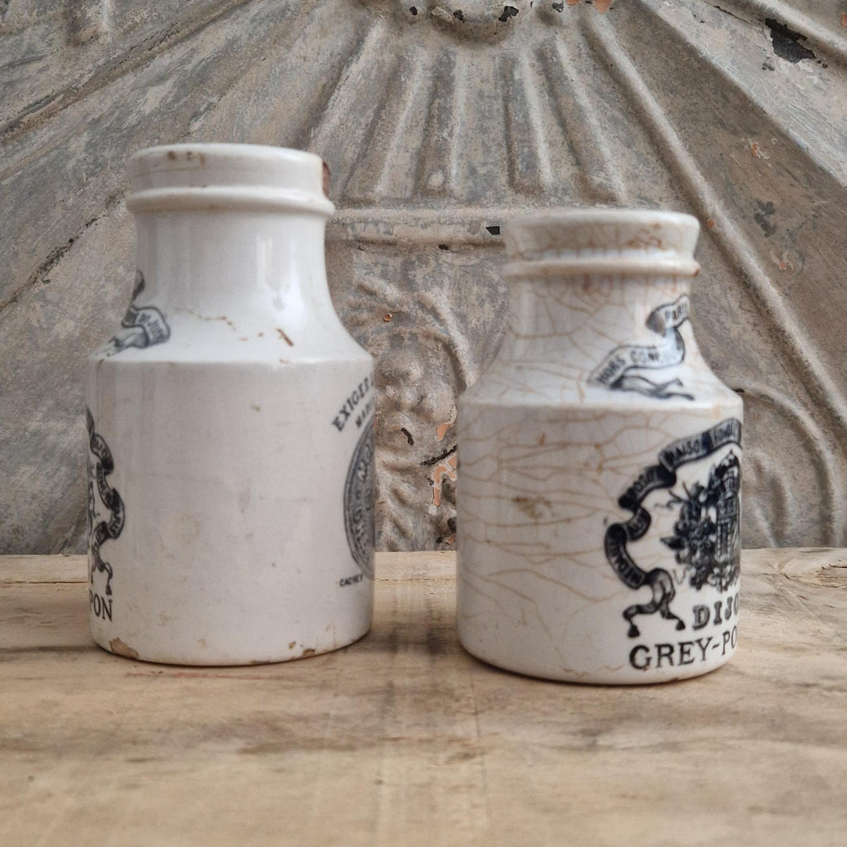 Set of 2 vintage Grey-Poupon mustard pots - Early 20th century