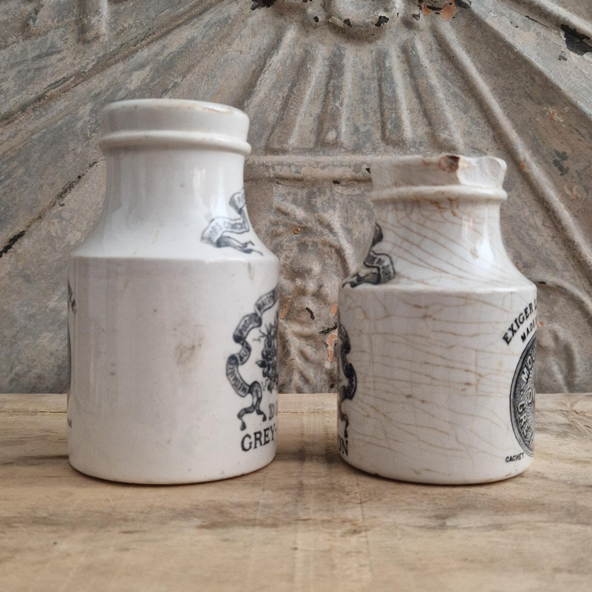Set of 2 vintage Grey-Poupon mustard pots - Early 20th century