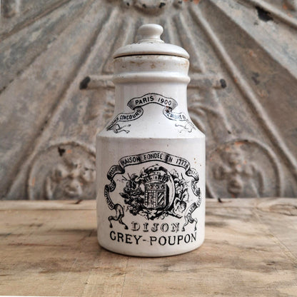 Grey-Poupon mustard pot with porcelain lid
