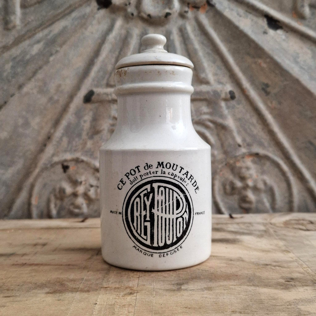 Grey-Poupon mustard pot with porcelain lid