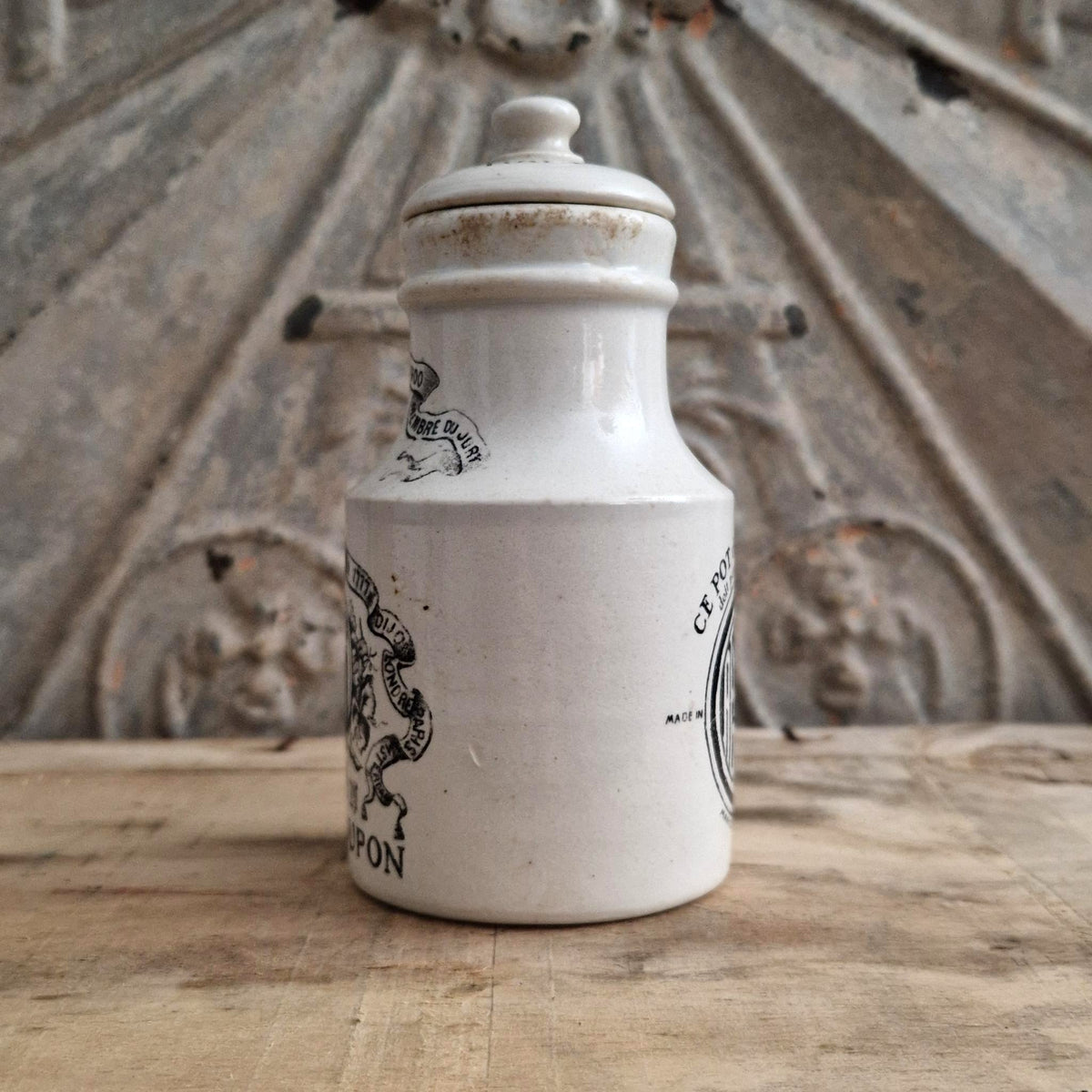 Grey-Poupon mustard pot with porcelain lid