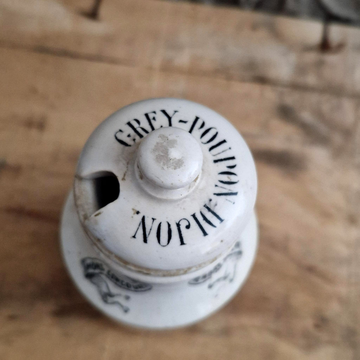 Grey-Poupon mustard pot with porcelain lid