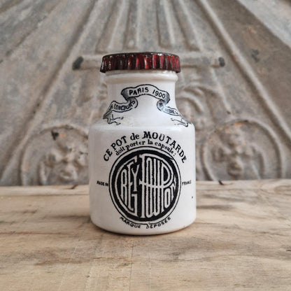Ancien pot à moutarde Grey-Poupon avec sa capsule en métal