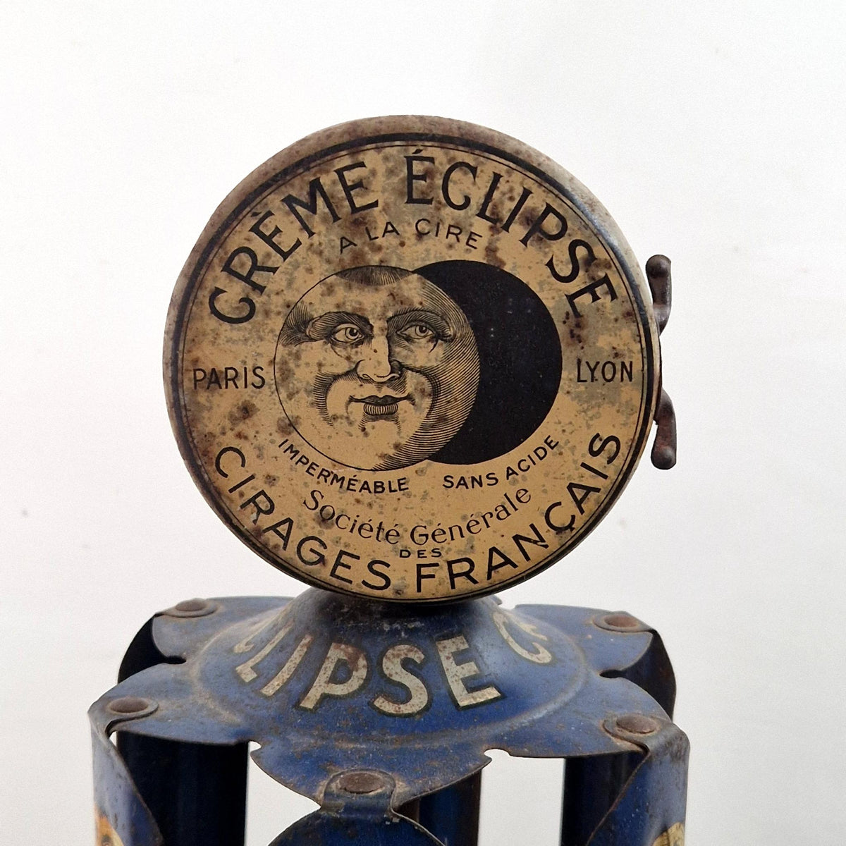 Ancien présentoir publicitaire « Cirage Crème Éclipse » Bleu